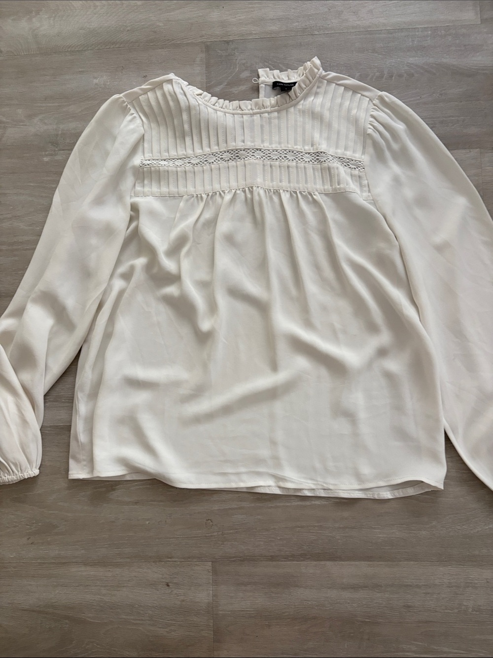 Ann Taylor Women's Ivory Lace-Trim Pleated Blouse